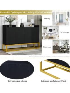 ABRIHOME Regale & Schränke<4-türiger griffloser Buffetschrank in Schwarz