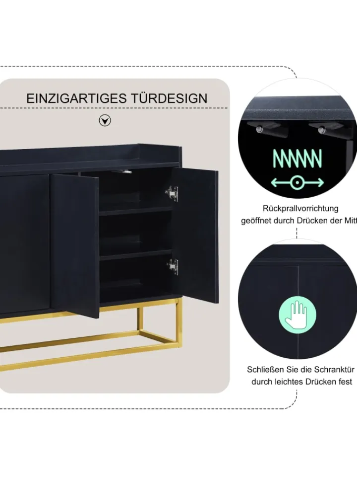 ABRIHOME Regale & Schränke<4-türiger griffloser Buffetschrank in Schwarz