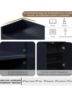 ABRIHOME Regale & Schränke<4-türiger griffloser Buffetschrank in Schwarz