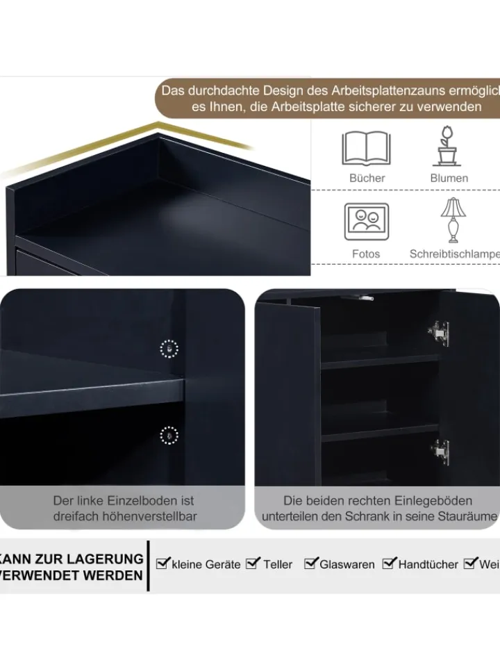 ABRIHOME Regale & Schränke<4-türiger griffloser Buffetschrank in Schwarz