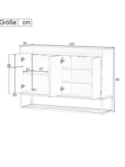 ABRIHOME Regale & Schränke<4-türiger griffloser Buffetschrank in Schwarz