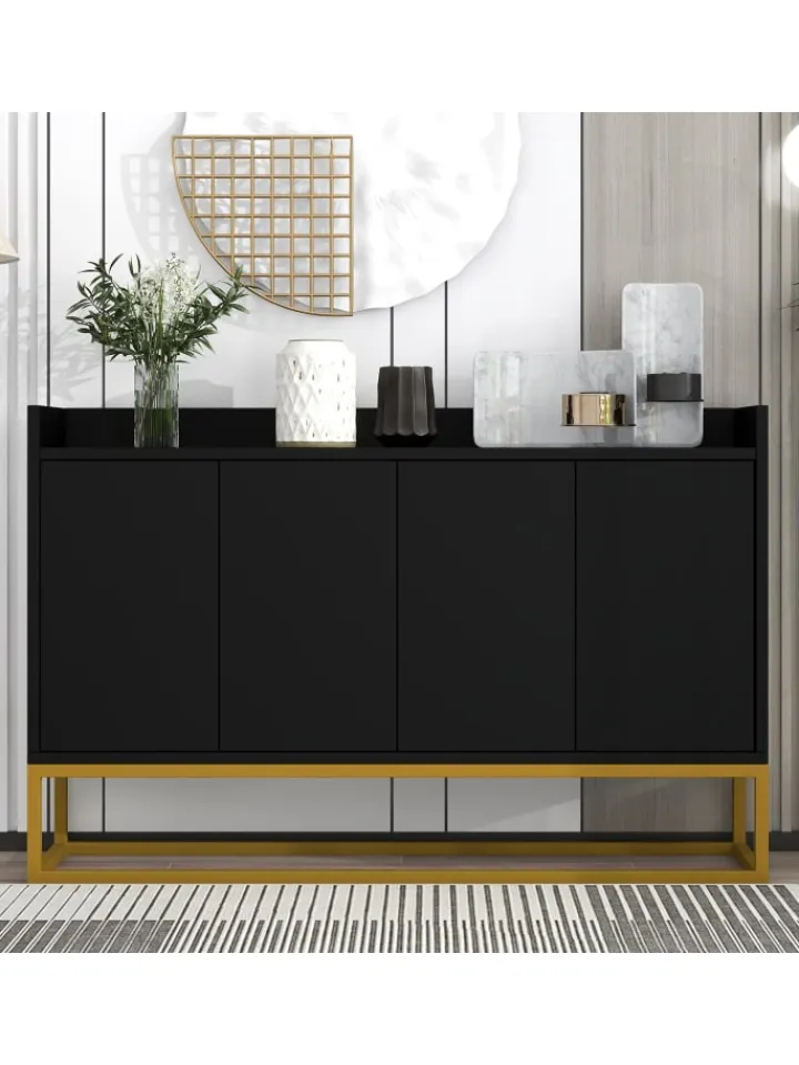 ABRIHOME Regale & Schränke<4-türiger griffloser Buffetschrank in Schwarz