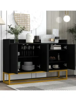 ABRIHOME Regale & Schränke<4-türiger griffloser Buffetschrank in Schwarz