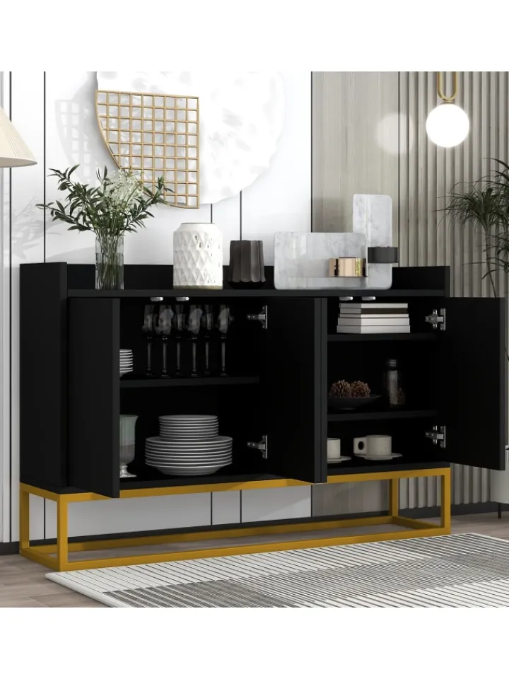 ABRIHOME Regale & Schränke<4-türiger griffloser Buffetschrank in Schwarz