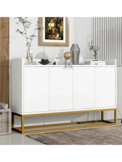 ABRIHOME Regale & Schränke<4-türiger griffloser Buffetschrank in Weiß