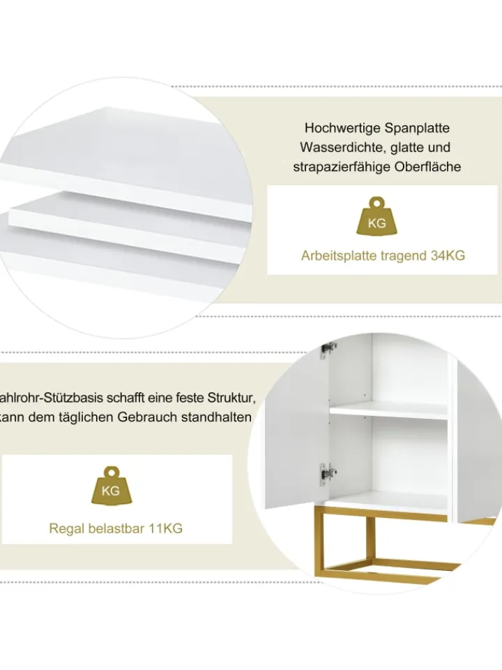 ABRIHOME Regale & Schränke<4-türiger griffloser Buffetschrank in Weiß