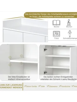ABRIHOME Regale & Schränke<4-türiger griffloser Buffetschrank in Weiß
