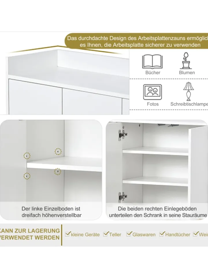 ABRIHOME Regale & Schränke<4-türiger griffloser Buffetschrank in Weiß