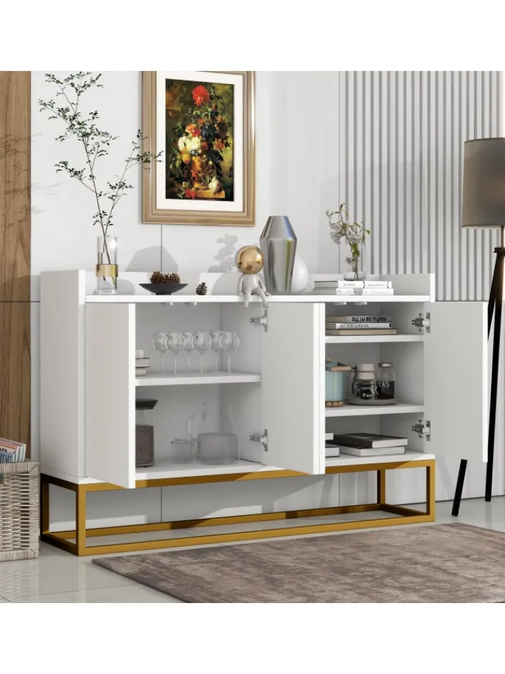 ABRIHOME Regale & Schränke<4-türiger griffloser Buffetschrank in Weiß
