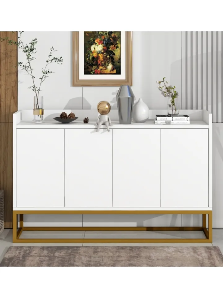 ABRIHOME Regale & Schränke<4-türiger griffloser Buffetschrank in Weiß