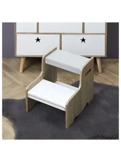The Home Deco Kids Kindermöbel|Sitzmöbel<Tritthocker in Weiß/ Beige - (B)30 x (H)33 x (T)30 cm