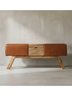 KADIMA DESIGN Sitzmöbel<Turnbock | Echtleder, 120x29x53cm, Braun, Aufbewahrung