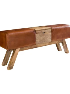 KADIMA DESIGN Sitzmöbel<Turnbock | Echtleder, 120x29x53cm, Braun, Aufbewahrung