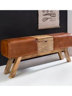 KADIMA DESIGN Sitzmöbel<Turnbock | Echtleder, 120x29x53cm, Braun, Aufbewahrung