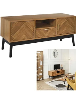 Rétro Chic Regale & Schränke<TV-Regal "Felix" in Hellbraun/ Schwarz - (B)110 x (H)48 x (T)40 cm