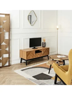 Rétro Chic Regale & Schränke<TV-Regal "Felix" in Hellbraun/ Schwarz - (B)110 x (H)48 x (T)40 cm