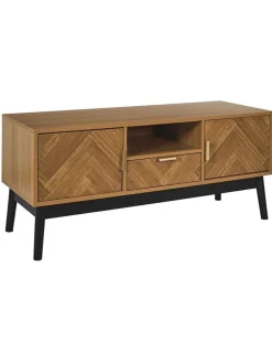 Rétro Chic Regale & Schränke<TV-Regal "Felix" in Hellbraun/ Schwarz - (B)110 x (H)48 x (T)40 cm