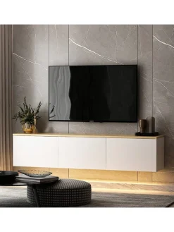 Evila Regale & Schränke<TV-Regal "Neon" in Weiß/ Hellbraun - (B)160 x (H)35 x (T)32 cm