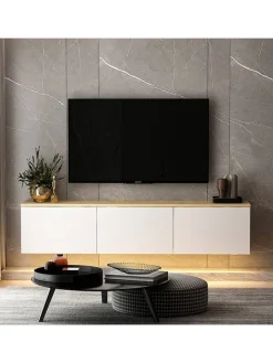 Evila Regale & Schränke<TV-Regal "Neon" in Weiß/ Hellbraun - (B)160 x (H)35 x (T)32 cm
