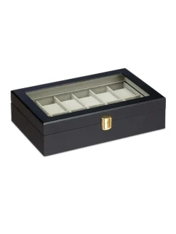 relaxdays Schmuckkästen<Uhrenbox in Schwarz (B)31 x (H)8 x (T)20 cm