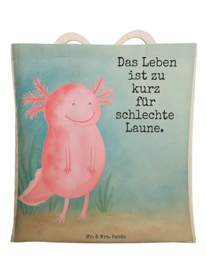 Mr. & Mrs. Panda Einkaufstaschen & -Trolleys<Umhängetasche Axolotl Glücklich Design mit Spruch in Weiß