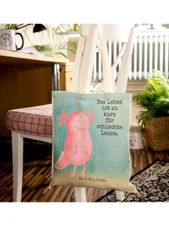 Mr. & Mrs. Panda Einkaufstaschen & -Trolleys<Umhängetasche Axolotl Glücklich Design mit Spruch in Weiß