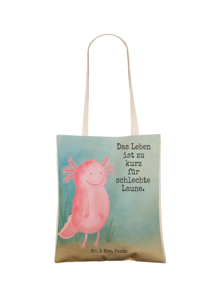 Mr. & Mrs. Panda Einkaufstaschen & -Trolleys<Umhängetasche Axolotl Glücklich Design mit Spruch in Weiß