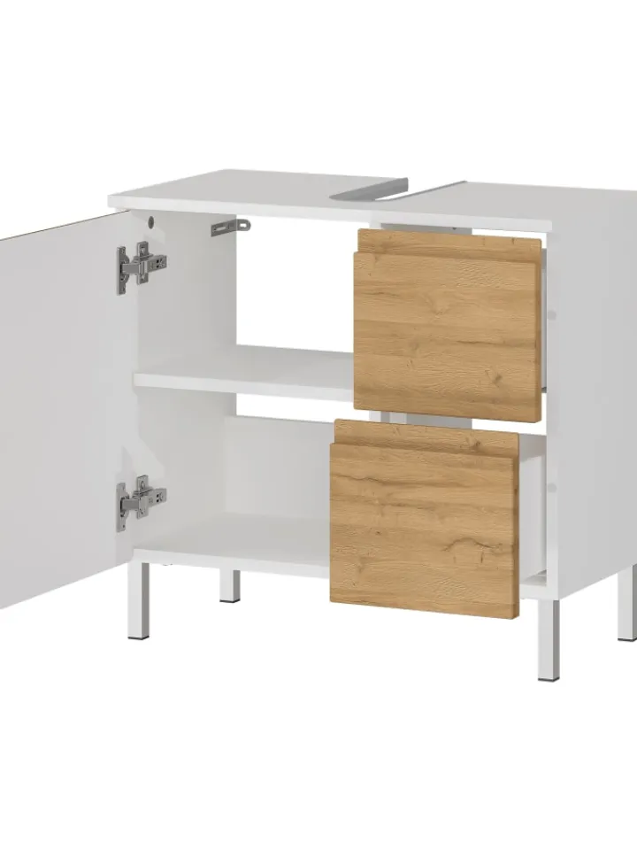 KADIMA DESIGN Badezimmermöbel<Unterschrank für Waschbecken, Weiß-Eiche, 60x34x56 cm, mit Chromfüßen