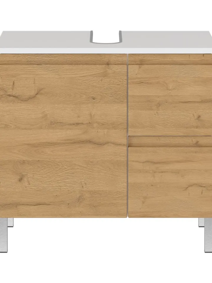 KADIMA DESIGN Badezimmermöbel<Unterschrank für Waschbecken, Weiß-Eiche, 60x34x56 cm, mit Chromfüßen