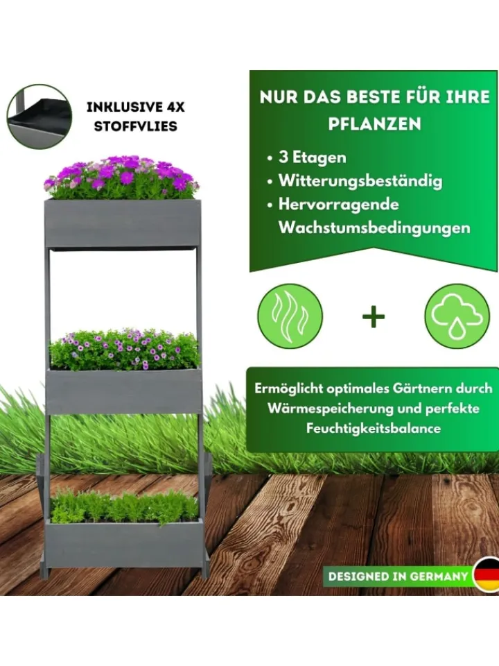 Coemo Pflanzen & Zubehör<Vertikalbeet Hochbeet 3 Etagen Holz in Grau