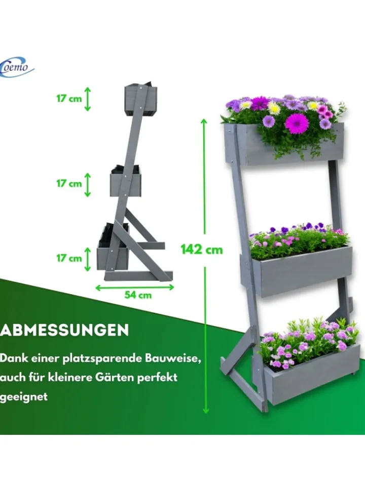 Coemo Pflanzen & Zubehör<Vertikalbeet Hochbeet 3 Etagen Holz in Grau