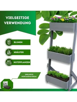 Coemo Pflanzen & Zubehör<Vertikalbeet Hochbeet 3 Etagen Holz in Grau