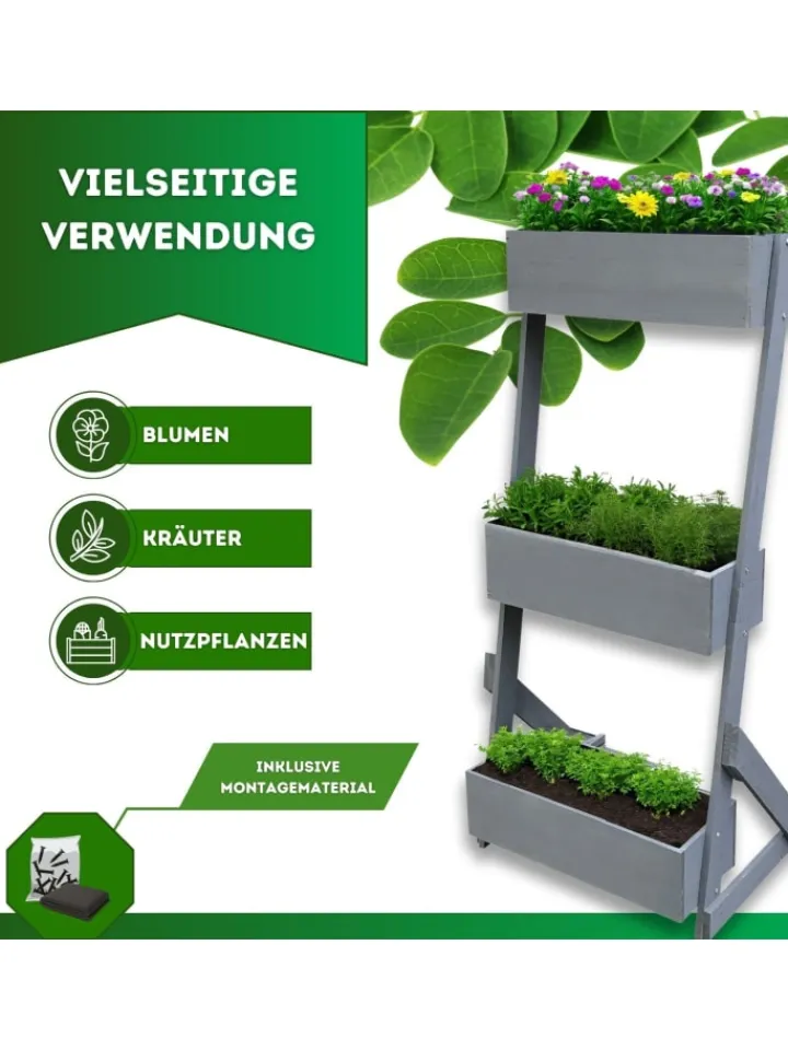Coemo Pflanzen & Zubehör<Vertikalbeet Hochbeet 3 Etagen Holz in Grau