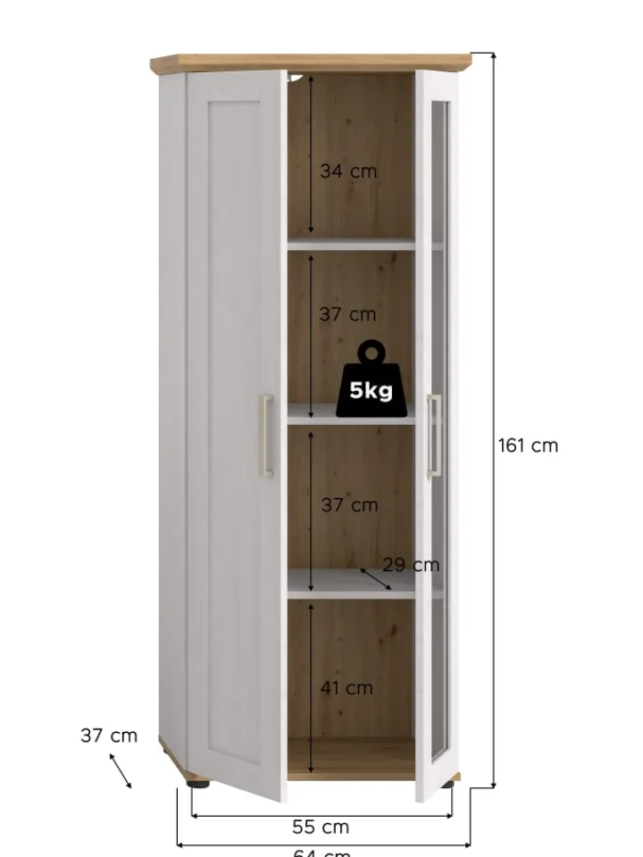 xonox.home Regale & Schränke<Vitrine (B/H/T: 64x161x37 cm) in Sibiu Lärche Nachbildung