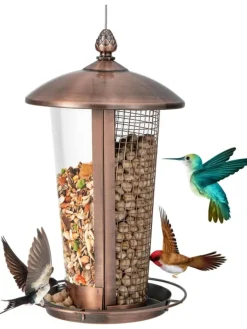 COSTWAY Vögel<Vogelfutterhaus 2in1 in Bronze