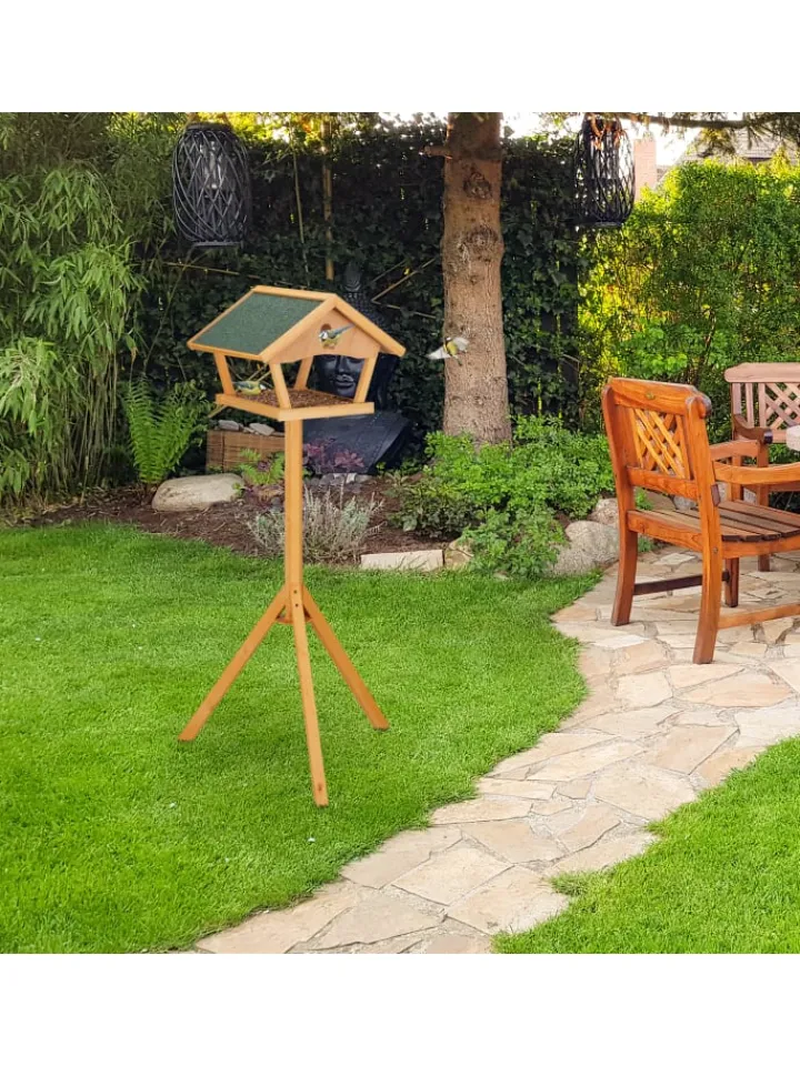 relaxdays Vögel<Vogelfutterhaus in Natur/ Grün - (B)66 x (H)137 x (T)59 cm