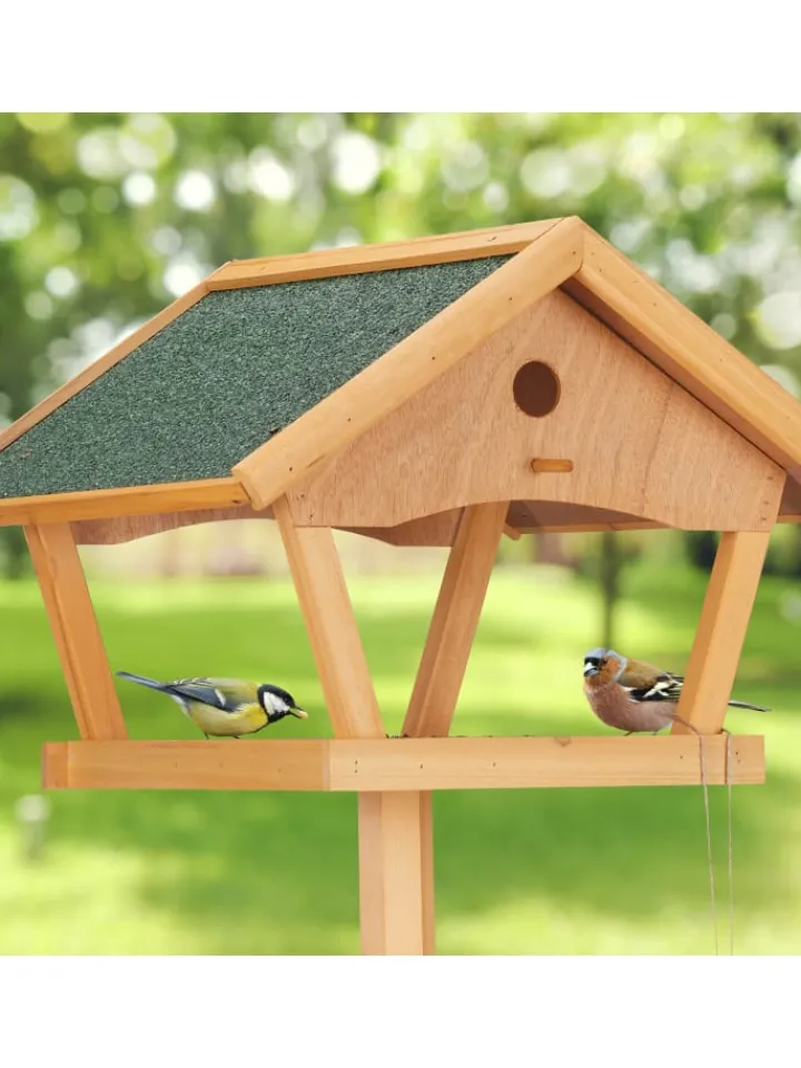 relaxdays Vögel<Vogelfutterhaus in Natur/ Grün - (B)66 x (H)137 x (T)59 cm