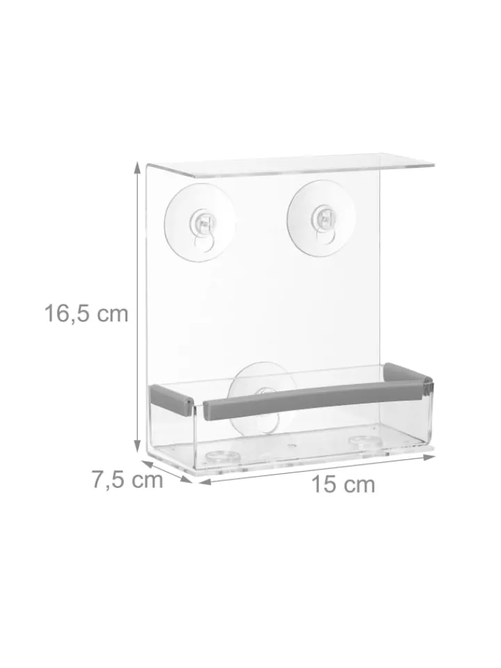 relaxdays Vögel<Vogelfutterhaus in Transparent - (B)15 x (H)16,5 x (T)7,5 cm