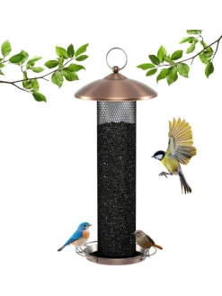 COSTWAY Vögel<Vogelfutterhaus zum Aufhängen Ø 16 x 40 cm in Schwarz