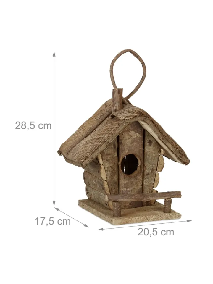 relaxdays Vögel<Vogelhaus in Natur - (B)20,5x (H)28,5 x (T)17,5 cm