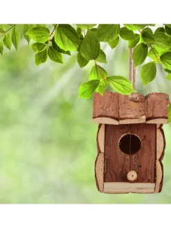 relaxdays Vögel<Vogelhaus in Natur - (B)12x (H)16,5 x (T)9,5 cm