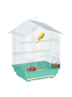 relaxdays Vögel<Vogelkäfig in Hellblau/Mintgrün - (B)39,5 x (H)49 x (T)32 cm