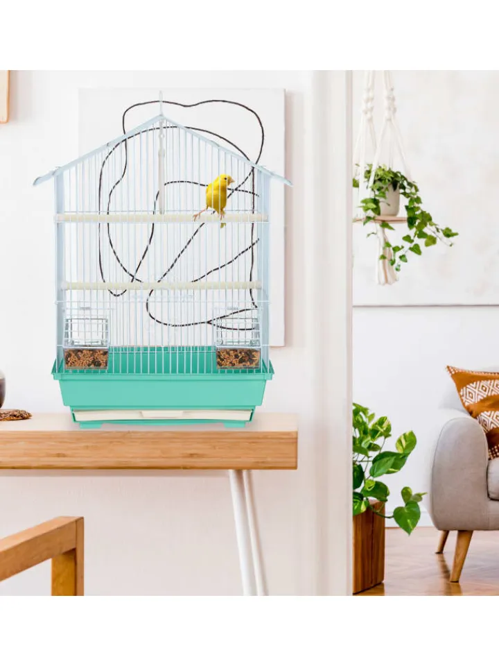 relaxdays Vögel<Vogelkäfig in Hellblau/Mintgrün - (B)39,5 x (H)49 x (T)32 cm