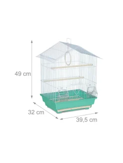 relaxdays Vögel<Vogelkäfig in Hellblau/Mintgrün - (B)39,5 x (H)49 x (T)32 cm
