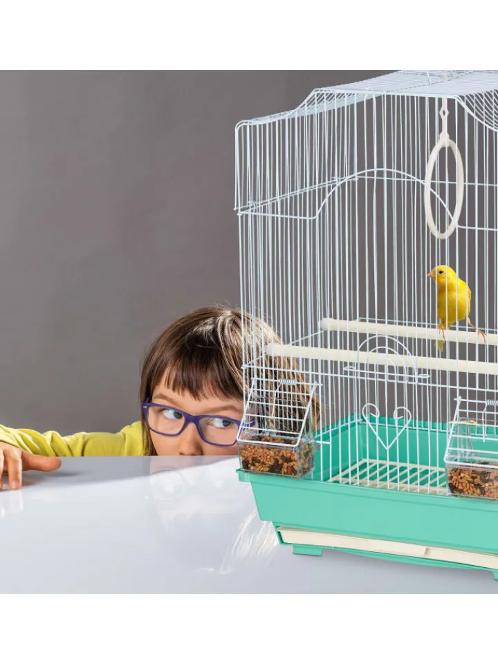 relaxdays Vögel<Vogelkäfig in Hellblau/Mintgrün - (B)35 x (H)49,5 x (T)32 cm