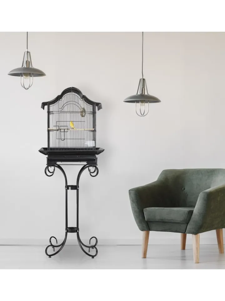 relaxdays Vögel<Vogelkäfig in Schwarz - (B)55 x (H)146,5 x (T)50 cm