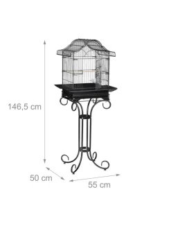 relaxdays Vögel<Vogelkäfig in Schwarz - (B)55 x (H)146,5 x (T)50 cm