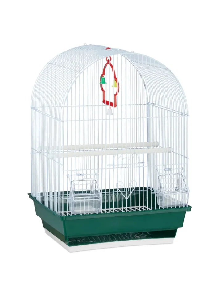 relaxdays Vögel<Vogelkäfig in Weiß/Grün - (B)34,5 x (H)49,5 x (T)28 cm