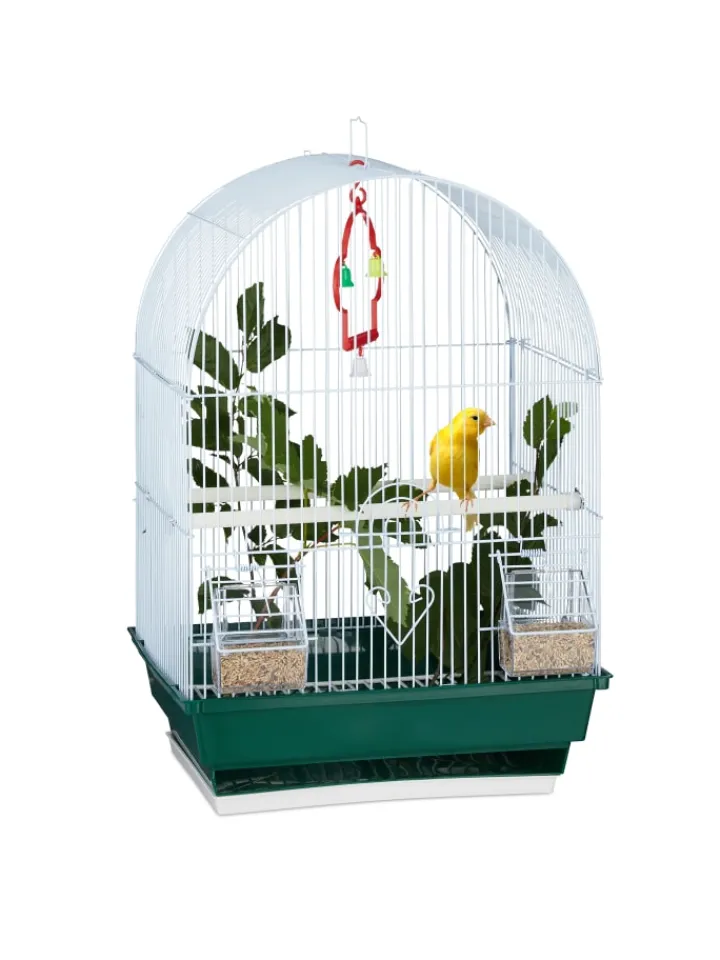 relaxdays Vögel<Vogelkäfig in Weiß/Grün - (B)34,5 x (H)49,5 x (T)28 cm
