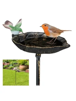 relaxdays Vögel<Vogeltränke Erdspieß in Bronze